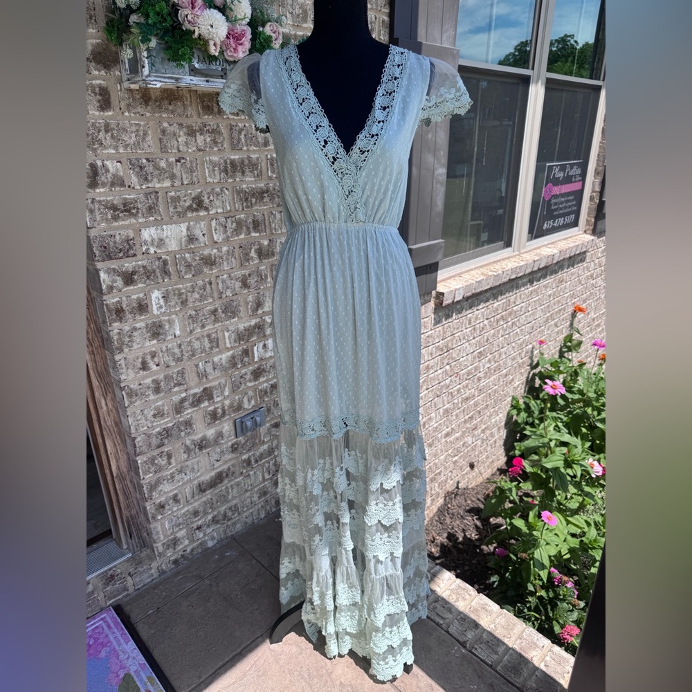 Altar'd State Mint Green Ruffled Tiered Maxi Dress